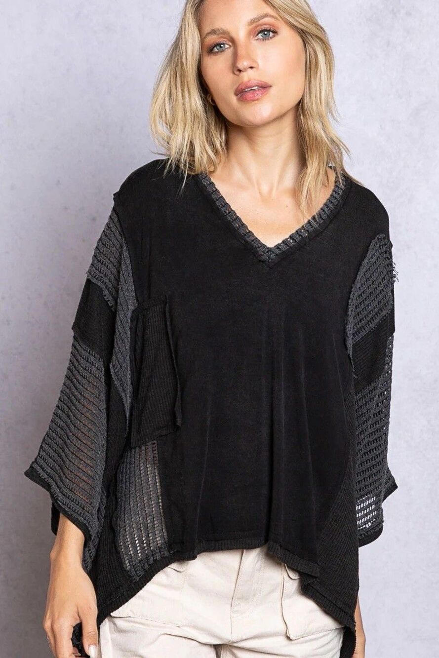 POL Women’s Crochet Trimmed Poncho Top Size Small Grunge Whimsygoth Oversized